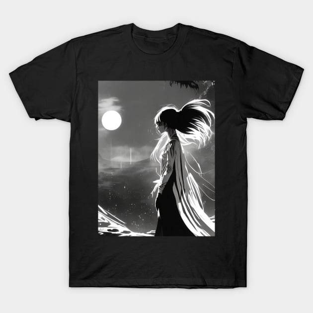 Timeless Beauty: Stunning Black and White Portraits of Anime Girls Gothic Fashion Goth Dark T-Shirt by ShyPixels Arts